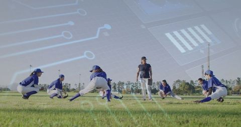 Team Training on Grass Field with Digital Data Overlay