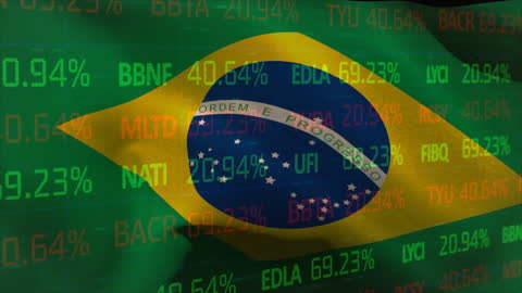 Brazilian Flag Overlay with Stock Market Data Graphics
