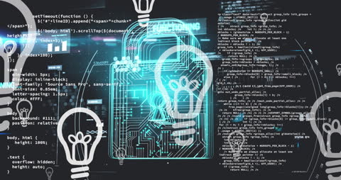 Digital Security with Lock and Bulb Innovation Overlay