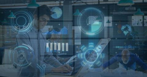 Business professionals using augmented reality in modern office