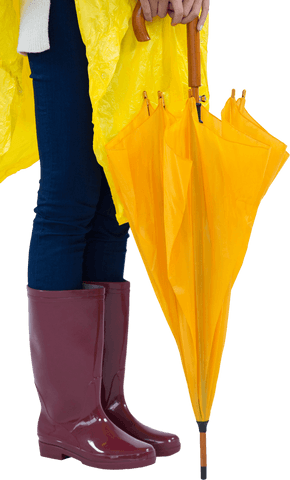 woman in yellow raincoat holding umbrella, transparent background - Download Free Stock Videos Pikwizard.com