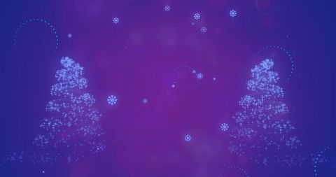 Festive Christmas Trees with Snow on Purple Background
