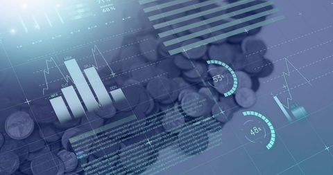 Digitally Generated Financial Data Overlaying Coins - Download Free Stock Images Pikwizard.com