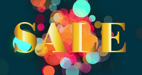 Bold Gold Sale Text with Colorful Bokeh on Teal Background