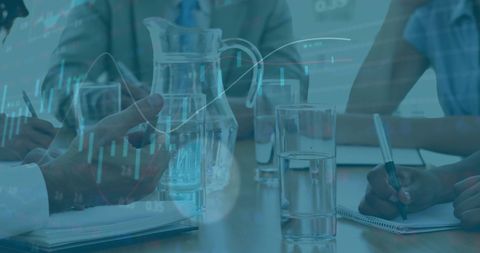 Business Meeting with Financial Data Overlay, Innovating Solutions