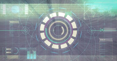 Digital Grid with Futuristic Neon HUD Elements - Download Free Stock Images Pikwizard.com