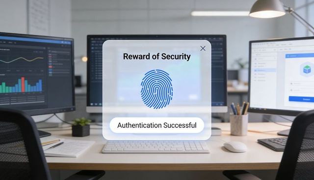 Displaying Translucent Biometric Fingerprint Authentication Dialog Over Office Workstation