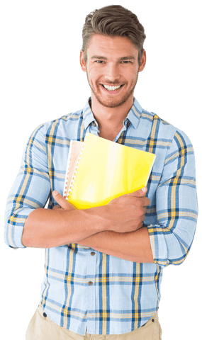 Smiling Caucasian Man Holding Notebooks on Transparent Background - Download Free Stock Videos Pikwizard.com