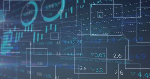 Displaying futuristic financial dashboard with layered graphs and live data overlays