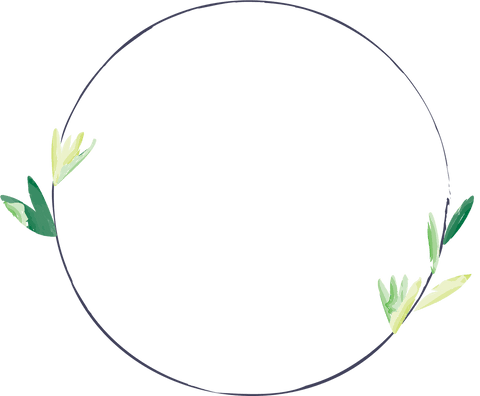 Transparent circular frame with green foliage design