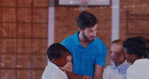 Teacher with Diverse Students Exploring Digital Data Concepts