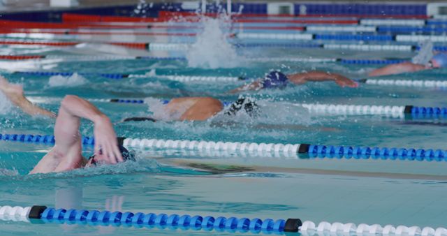 Competitive Swimming Race in Indoor Pool - Download Free Stock Images Pikwizard.com