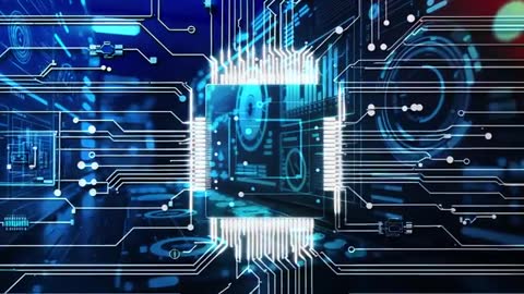 Illuminated Circuit Board with Blue Microchip Pulse