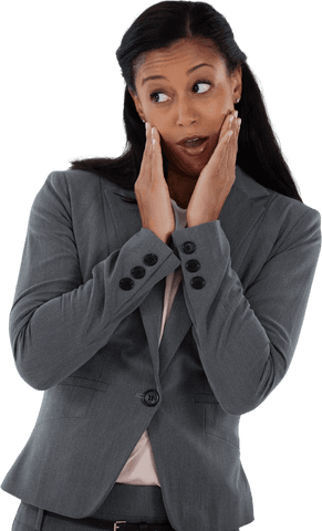 Transparent Surprised Biracial Businesswoman Looking Right