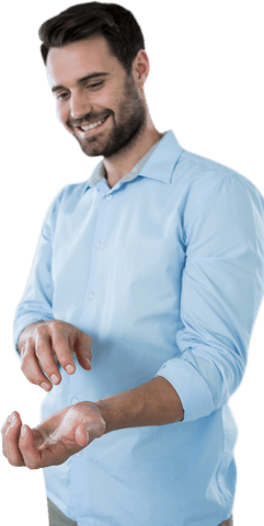 man smiling and presenting transparent object - Download Free Stock Videos Pikwizard.com