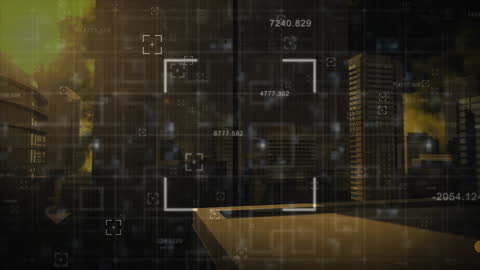 Futuristic Data Analysis Overlay on Modern City Skyline