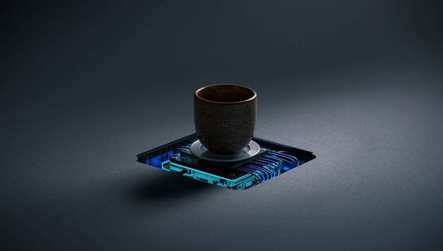 Coffee Cup Over Circuit Board Technology Concept