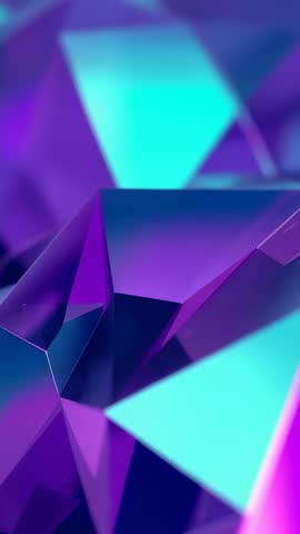 Vertical CG crystal facets shifting lens with cyan triangle emerging, glossy reflective macro