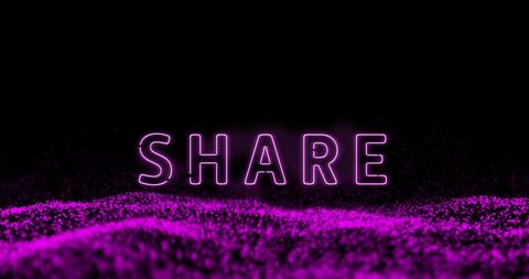 Purple Neon SHARE Text with Glowing Particle Wave