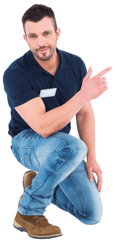 transparent portrait of smiling man kneeling pointing right mockup - Download Free Stock Videos Pikwizard.com
