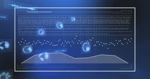 Holographic Blue HUD Dashboard Featuring Floating Data Matrix, Waveform and Icons