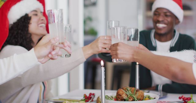 Diverse Group Celebrating Christmas Toasting with Drinks - Download Free Stock Images Pikwizard.com