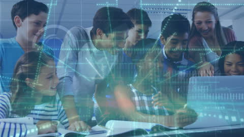 Diverse Team Analyzing Global Data in Modern Office