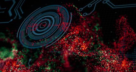 Futuristic Digital Circuit and Dynamic Neon Particle Swirl