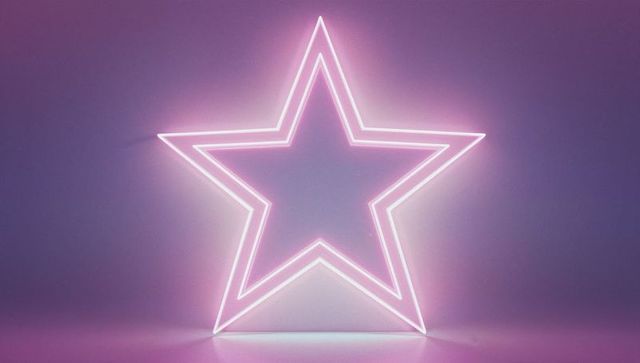 Glowing neon star with gradient light reflection