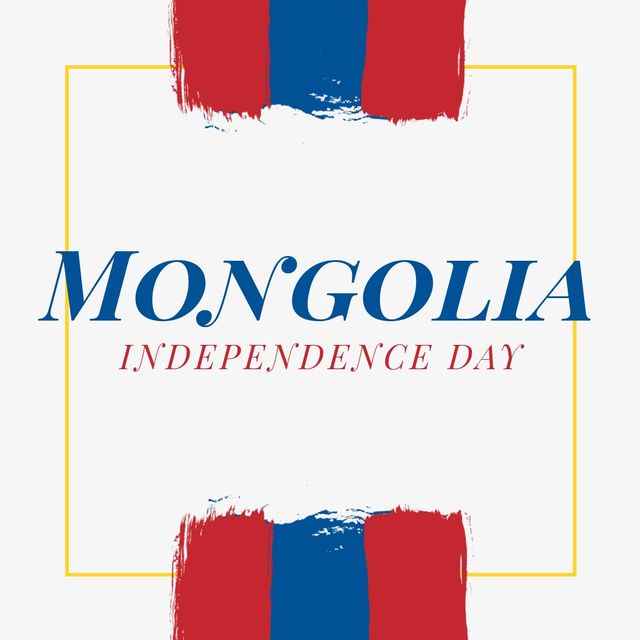 Illustration of mongolia independence day text with national flags against white background. Copy space, vector, red, blue, patriotism, celebration, freedom and identity concept.