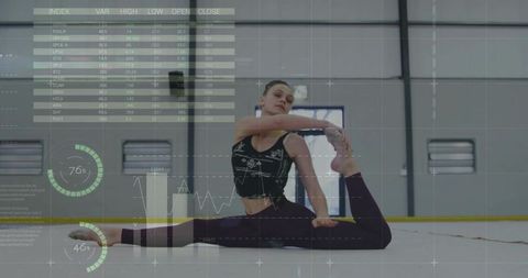Athlete Stretching with Biomechanical Data Overlay