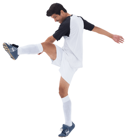 Dynamic Football Player Kicking Ball on Transparent Background