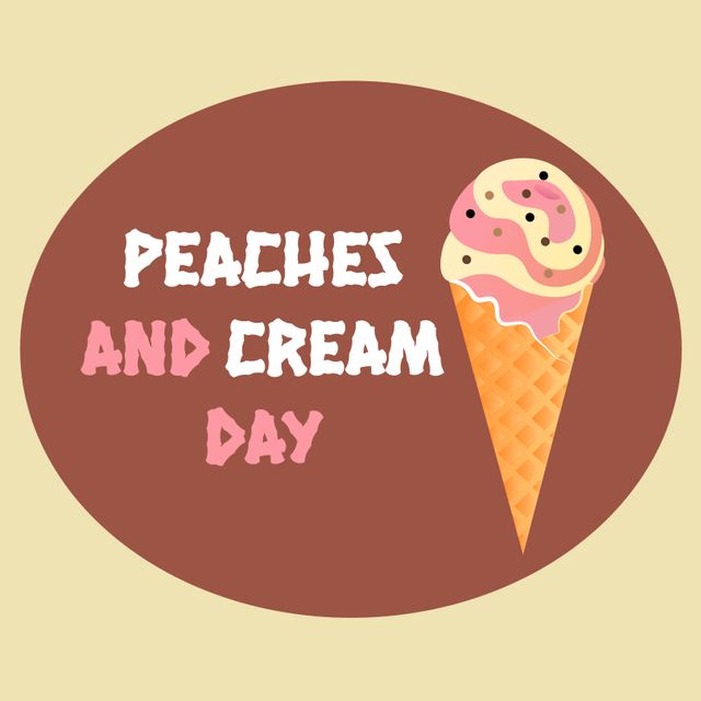 Peaches and Cream Day Ice Cream Cone Illustration - Download Free Stock Templates Pikwizard.com