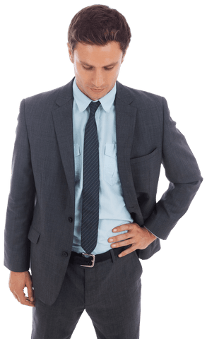 Transparent Confident Businessman in Formal Attire Posing Thoughtfully