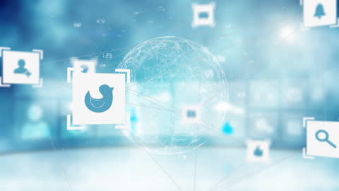 Technology Icons Floating in Digital Network Space