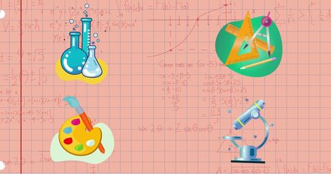 Education and Science Icons on Math Background