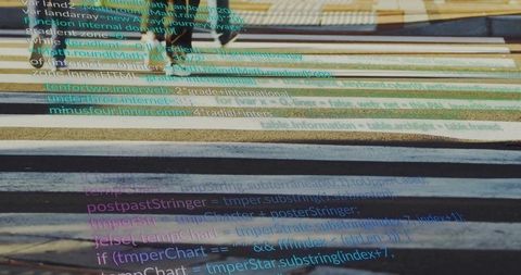 Futuristic Digital Code Overlay on Sports Bleachers