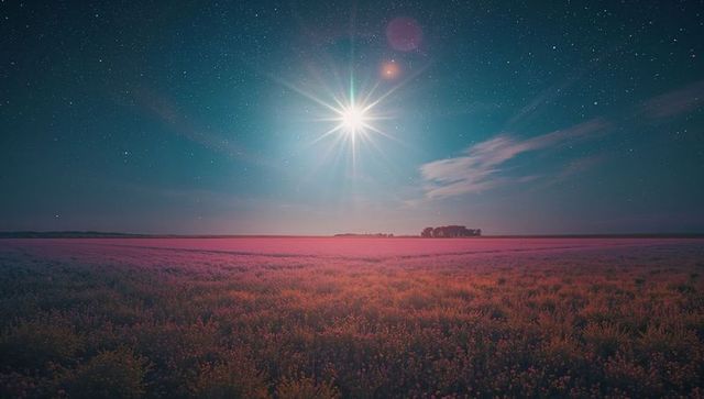 Moonlit Wildflower Meadow with Stunning Night Sky