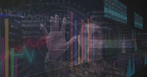 Man in data lab interfacing with holographic technology