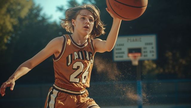 Dynamic basketball player in mid-action outdoors