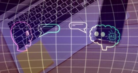AI Data Processing Concept with Icons Over Laptop and Smartphone - Download Free Stock Images Pikwizard.com