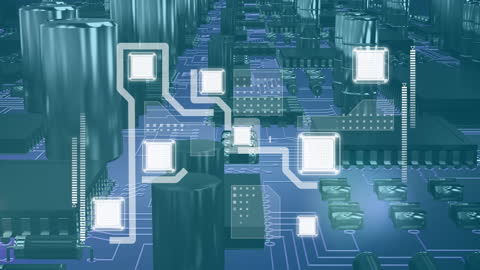 Futuristic Cityscape with Data Processing and Digital Interface