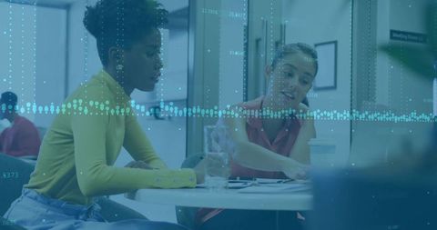 Team Collaboration in Office with Digital Data Overlay