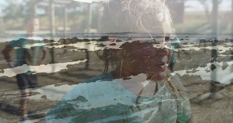 Children at play amidst tide pools and playground journey