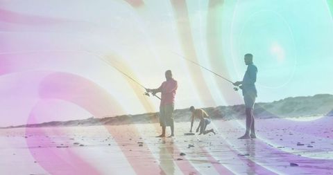 Family Bonding at Scenic Beach: Father and Sons Fishing Adventure