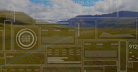 Futuristic Digital Data Overlay on Scenic Landscape