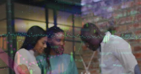 Diverse Colleagues Analyzing Financial Data Overlay