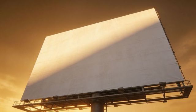 Empty billboard at sunset casting dramatic diagonal light over blank advertising panel