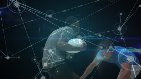 Rugby Players Engaged With Futuristic Data Interface