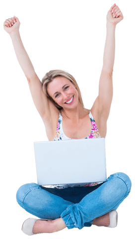 Cheerful Caucasian Woman with Laptop on Transparent Background - Download Free Stock Videos Pikwizard.com